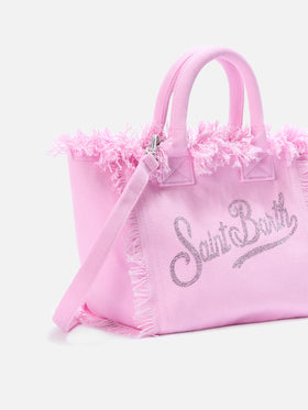 Borsa Colette in canvas rosa con logo in strass