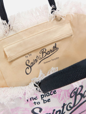 Colette canvas bag with pink toile de Jouy print