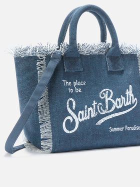 Borsa Colette blu indaco in canvas con frange