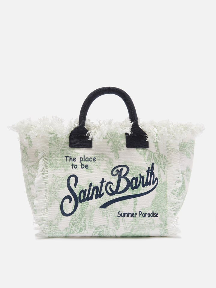 Colette canvas bag with green toile de Jouy print