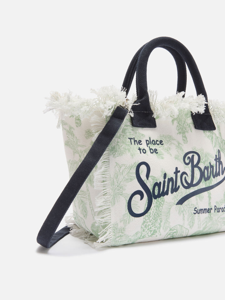 Colette canvas bag with green toile de Jouy print