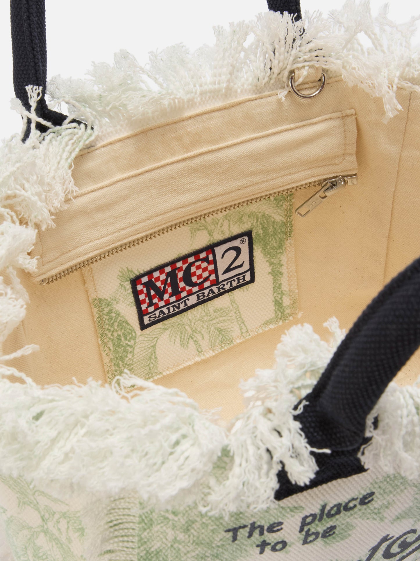 Colette canvas bag with green toile de Jouy print