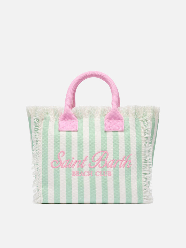 Borsa Colette in canvas di cotone con stampa a righe verdi