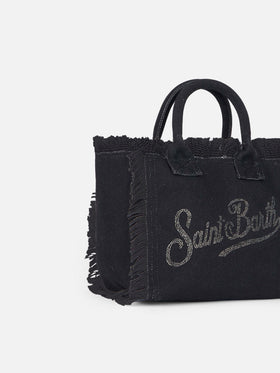 Borsa Colette in canvas di cotone nero con strass