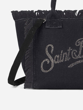 Borsa Colette in canvas di cotone nero con strass