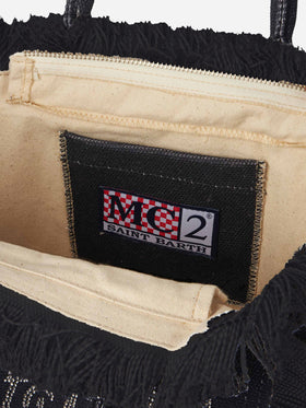 Borsa Colette in canvas di cotone nero con strass