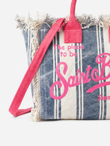 Cotton canvas Colette handbag with striped print