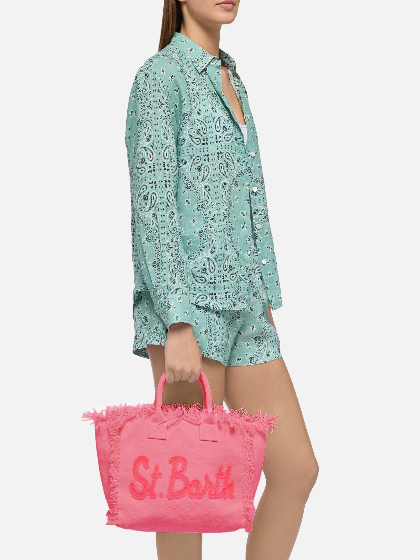 Borsa Colette in canvas di cotone rosa con logo patch