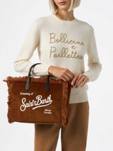 Brown corduroy Colette handbag with logo embroidery