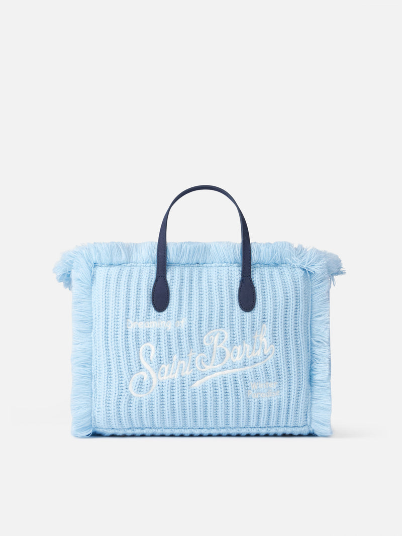 Light blue rib knit Colette handbag with logo embroidery