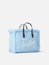 Light blue rib knit Colette handbag with logo embroidery