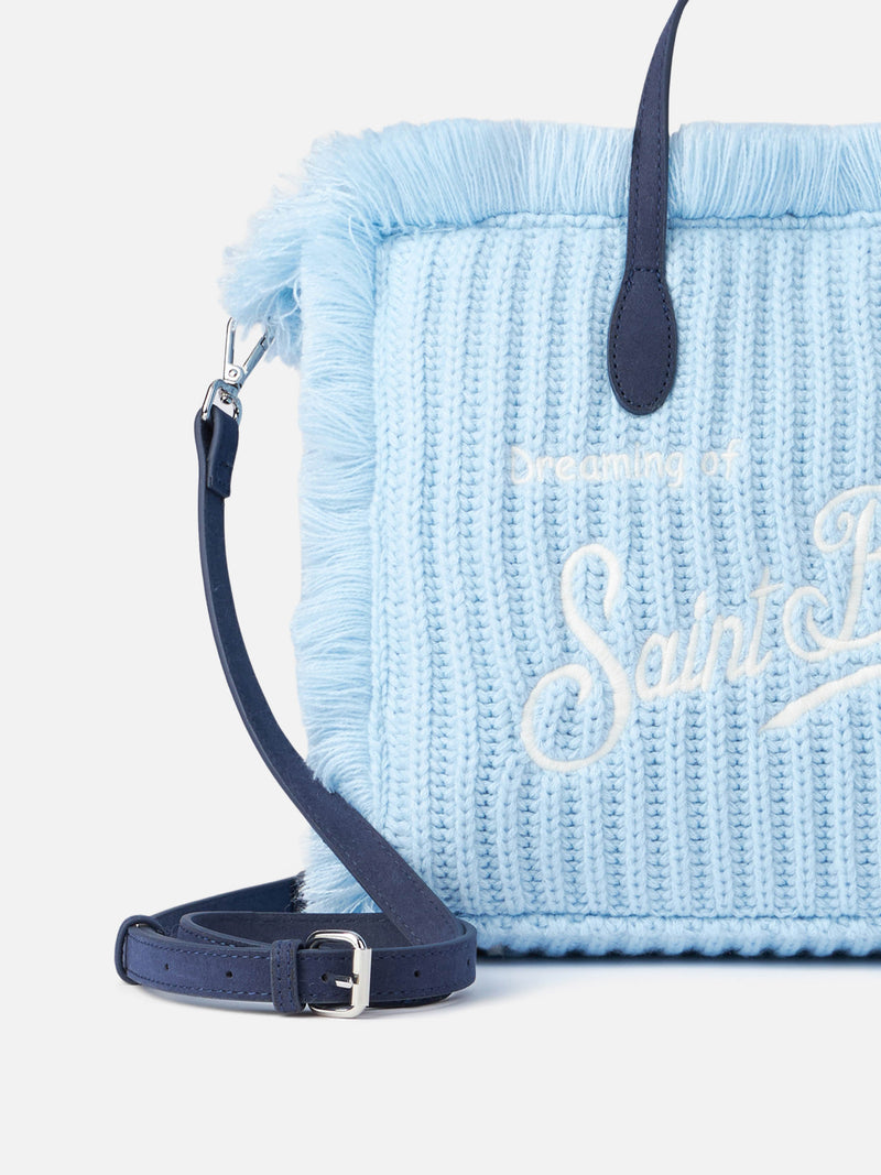 Light blue rib knit Colette handbag with logo embroidery