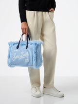 Light blue rib knit Colette handbag with logo embroidery