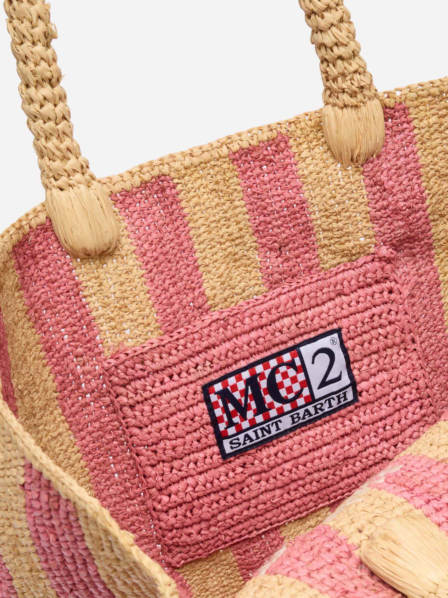 Colette Raffia pink striped handbag with logo  embroidery