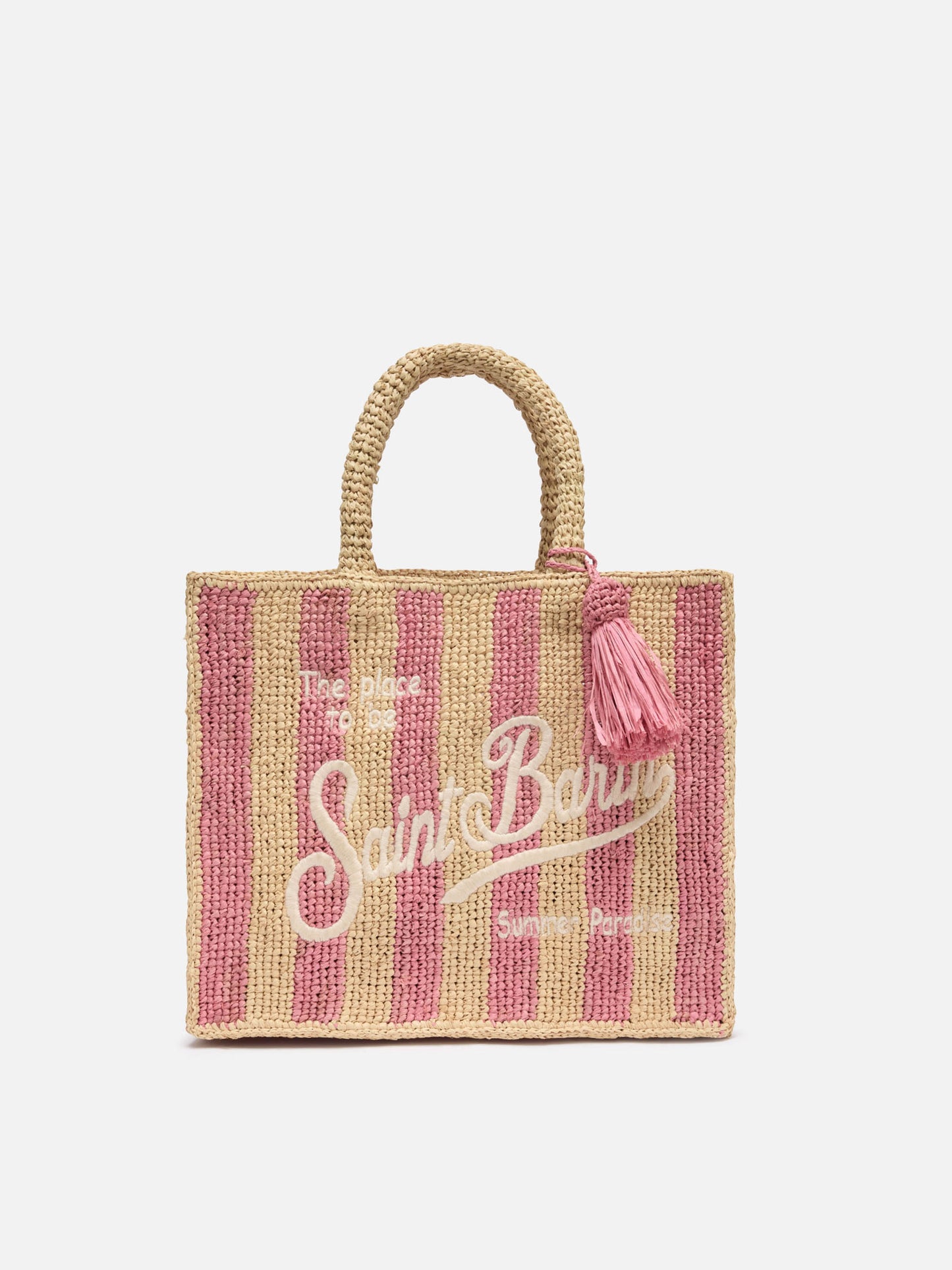 Colette Raffia pink striped handbag with logo  embroidery