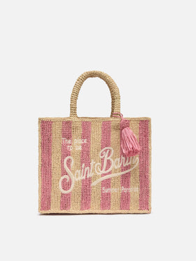 Colette Raffia pink striped handbag with logo  embroidery