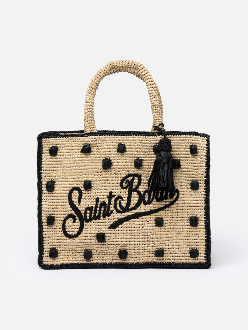 Natural beige Colette Raffia handbag with polka dot appliqués