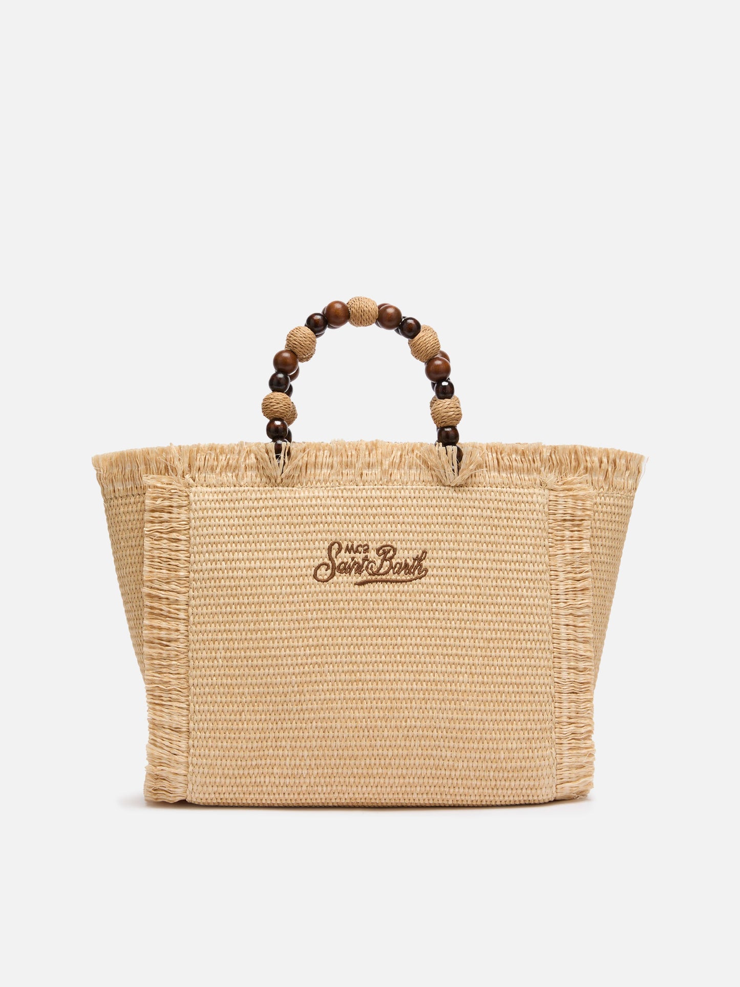 Colette Handtasche in Strohoptik mit Holzperlen und Logostickerei