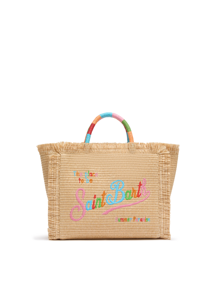 Colette Handtasche in Strohoptik mit mehrfarbiger Logostickerei