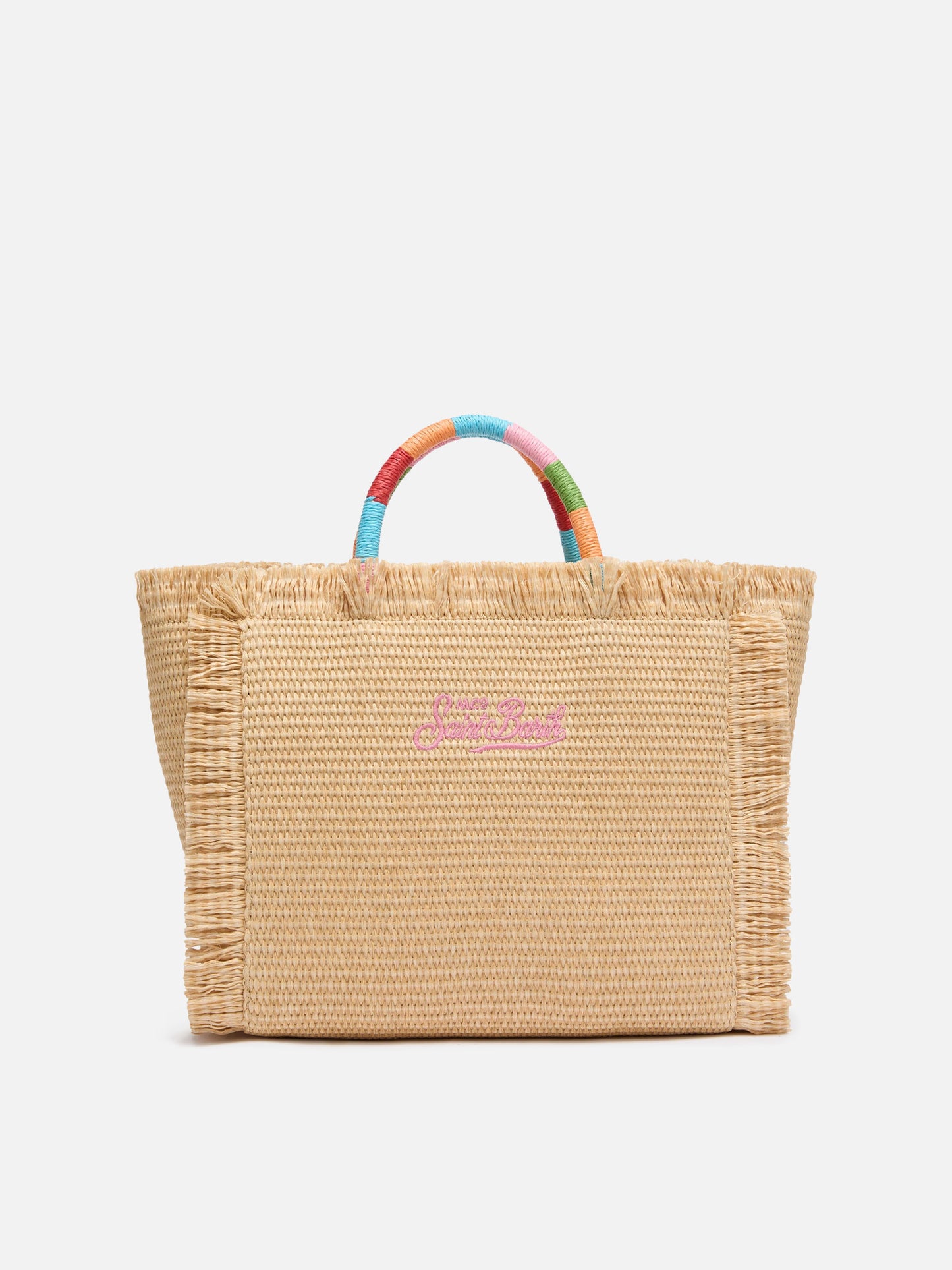 Colette Straw effect handbag with multicolor logo embroidery