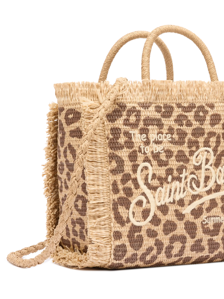 Borsa Colette effetto paglia con stampa animalier