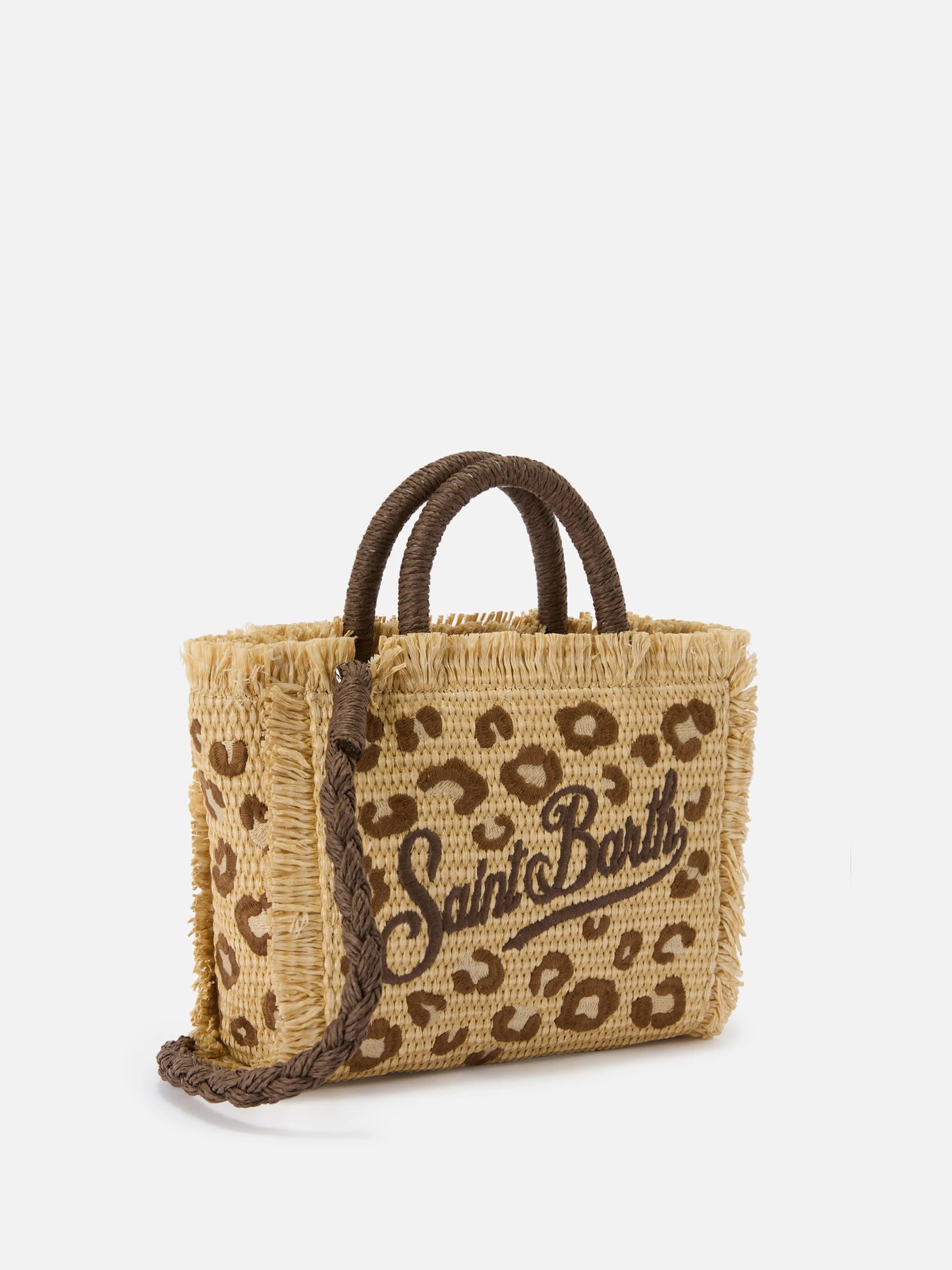 Colette straw effect bag with leopard embroidery