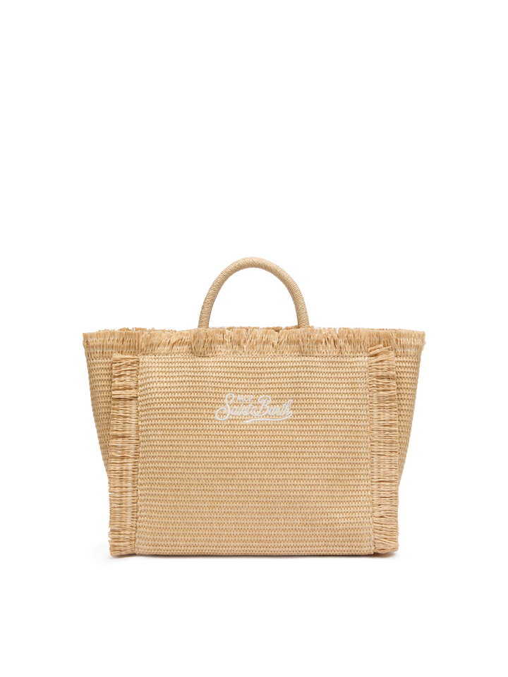 Borsa Colette effetto paglia con logo ricamato