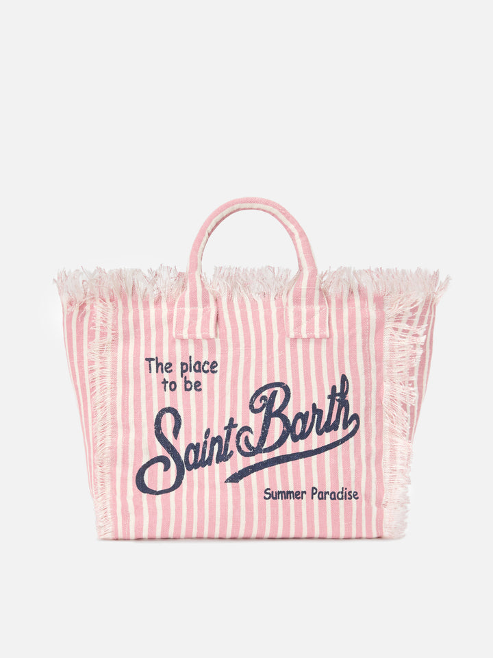 Borsa Colette in lino a righe rosa e bianche