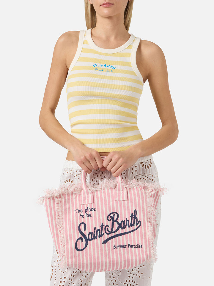 Borsa Colette in lino a righe rosa e bianche