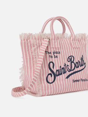 Borsa Colette in lino a righe rosa e bianche