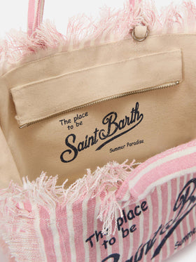 Borsa Colette in lino a righe rosa e bianche