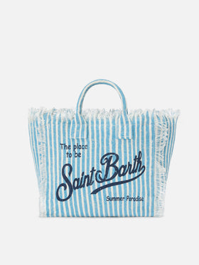 Colette linen striped bag in light blue and white