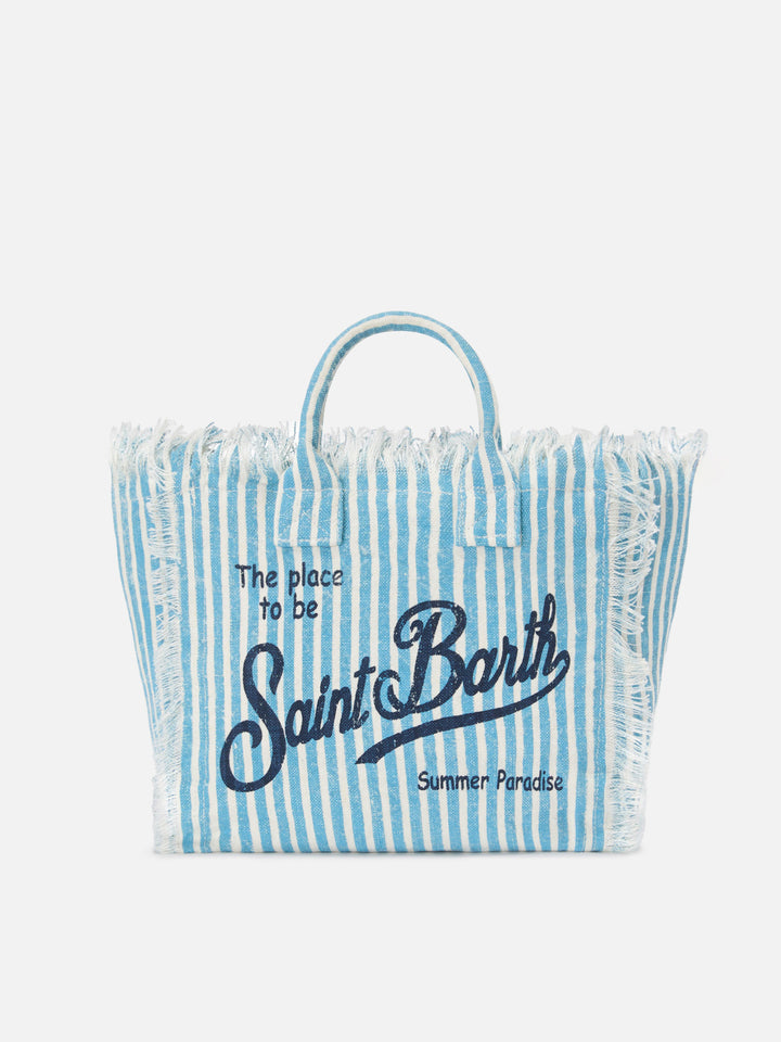 Borsa Colette in lino a righe azzurre e bianche