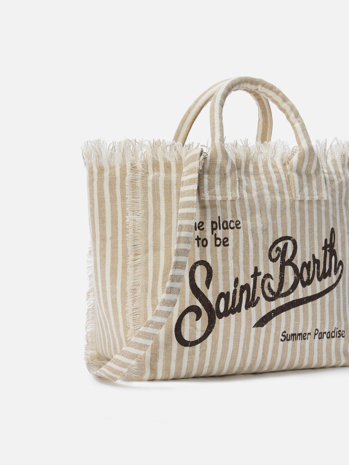 Colette linen striped bag in beige and white