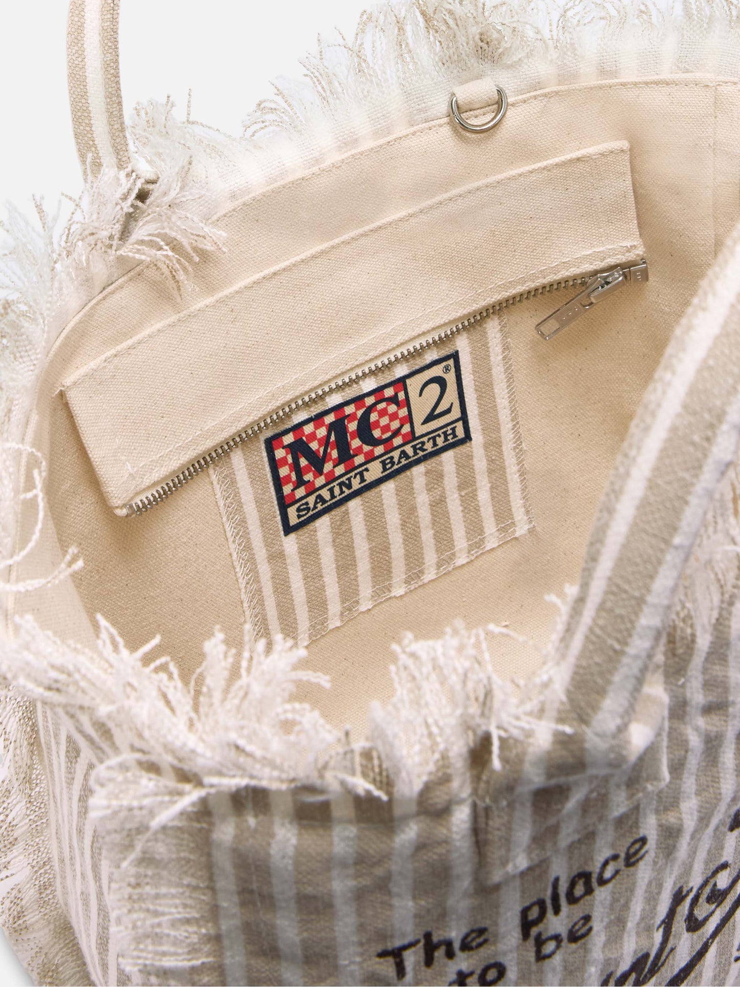 Colette linen striped bag in beige and white