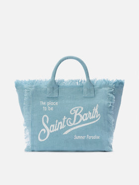 Borsa Colette in lino azzurro tinta unita