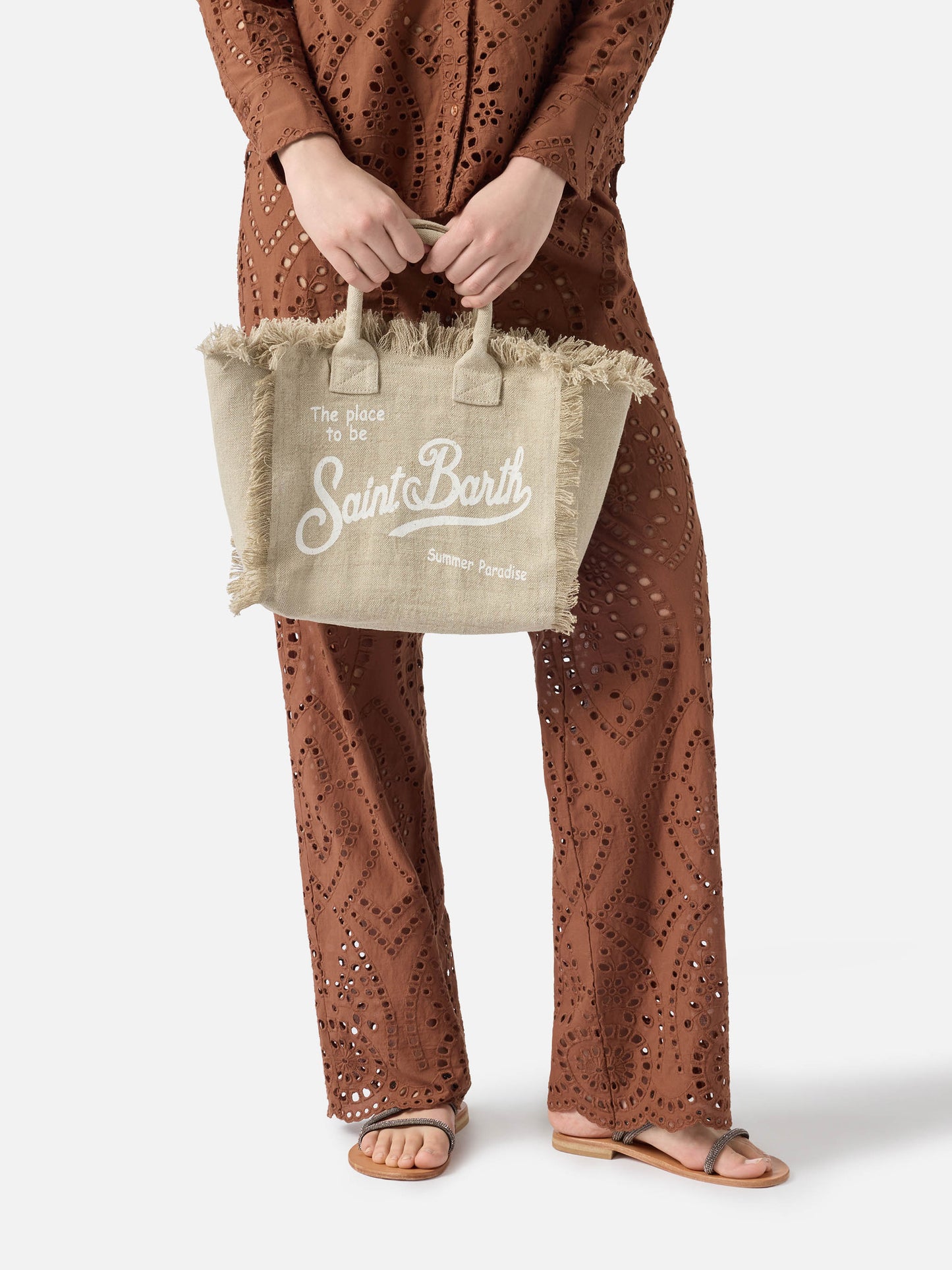 Beige solid color linen Colette bag