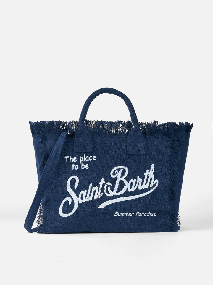 Colette linen navy blue handbag