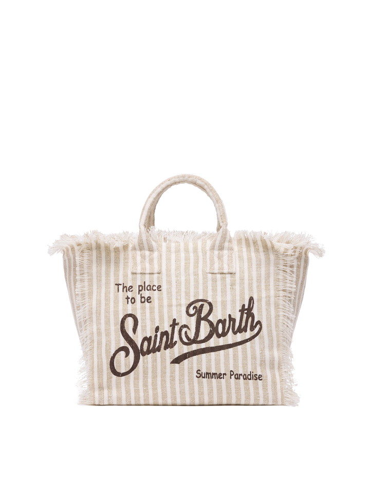 Borsa Colette in canvas di lino con stampa a righe