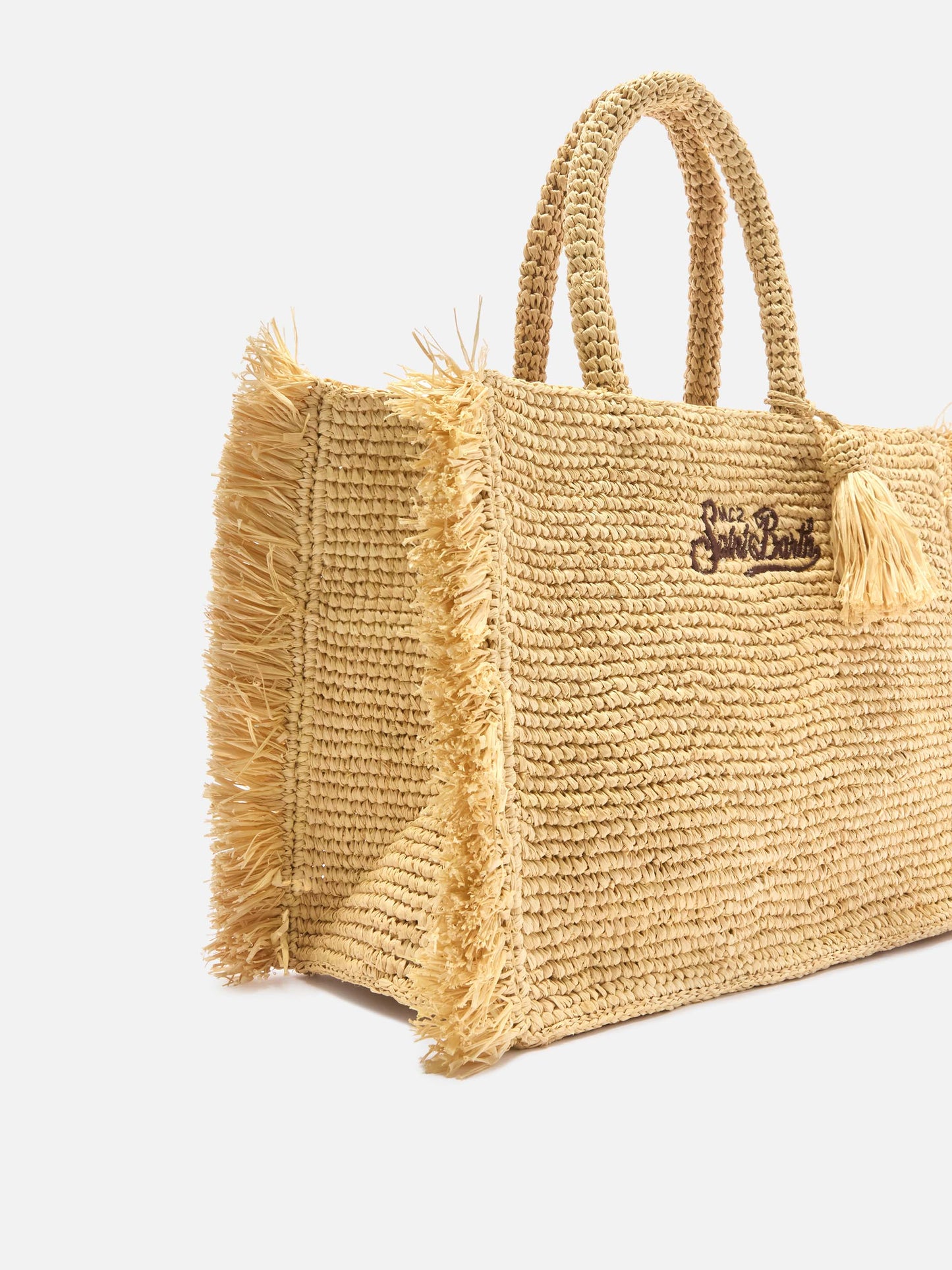 Colette raffia bag with side fringes
