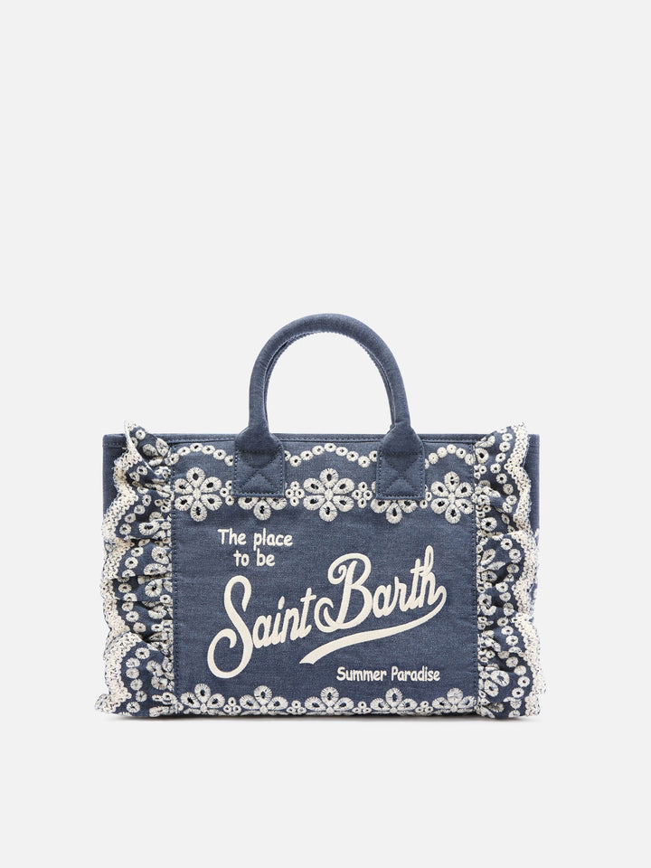 Borsa Colette Volant in denim lavaggio scuro con ricami decorativi
