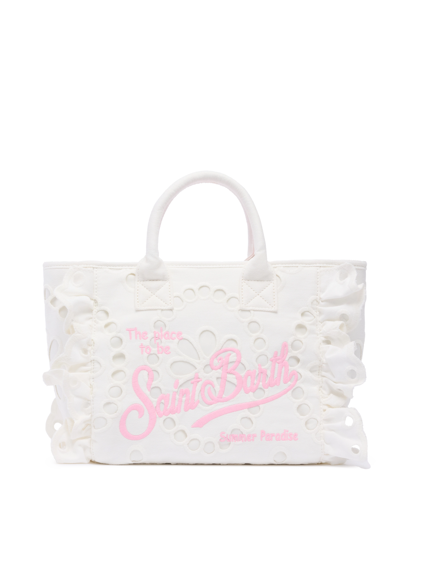 Colette white handbag in Sangallo cotton lace with flounce - MC2 Saint Barth