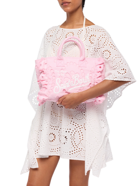 Colette pink handbag in Sangallo cotton lace with flounce