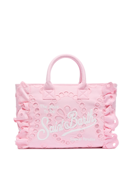 Colette pink handbag in Sangallo cotton lace with flounce