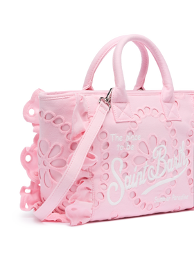 Colette pink handbag in Sangallo cotton lace with flounce