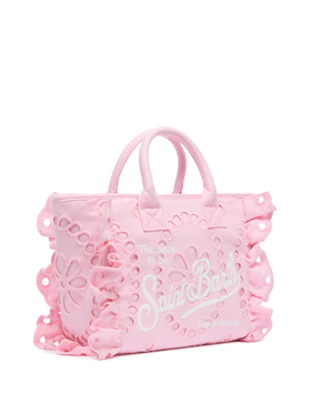 Colette pink handbag in Sangallo cotton lace with flounce