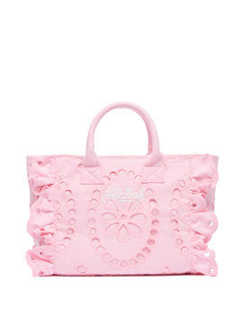 Colette pink handbag in Sangallo cotton lace with flounce