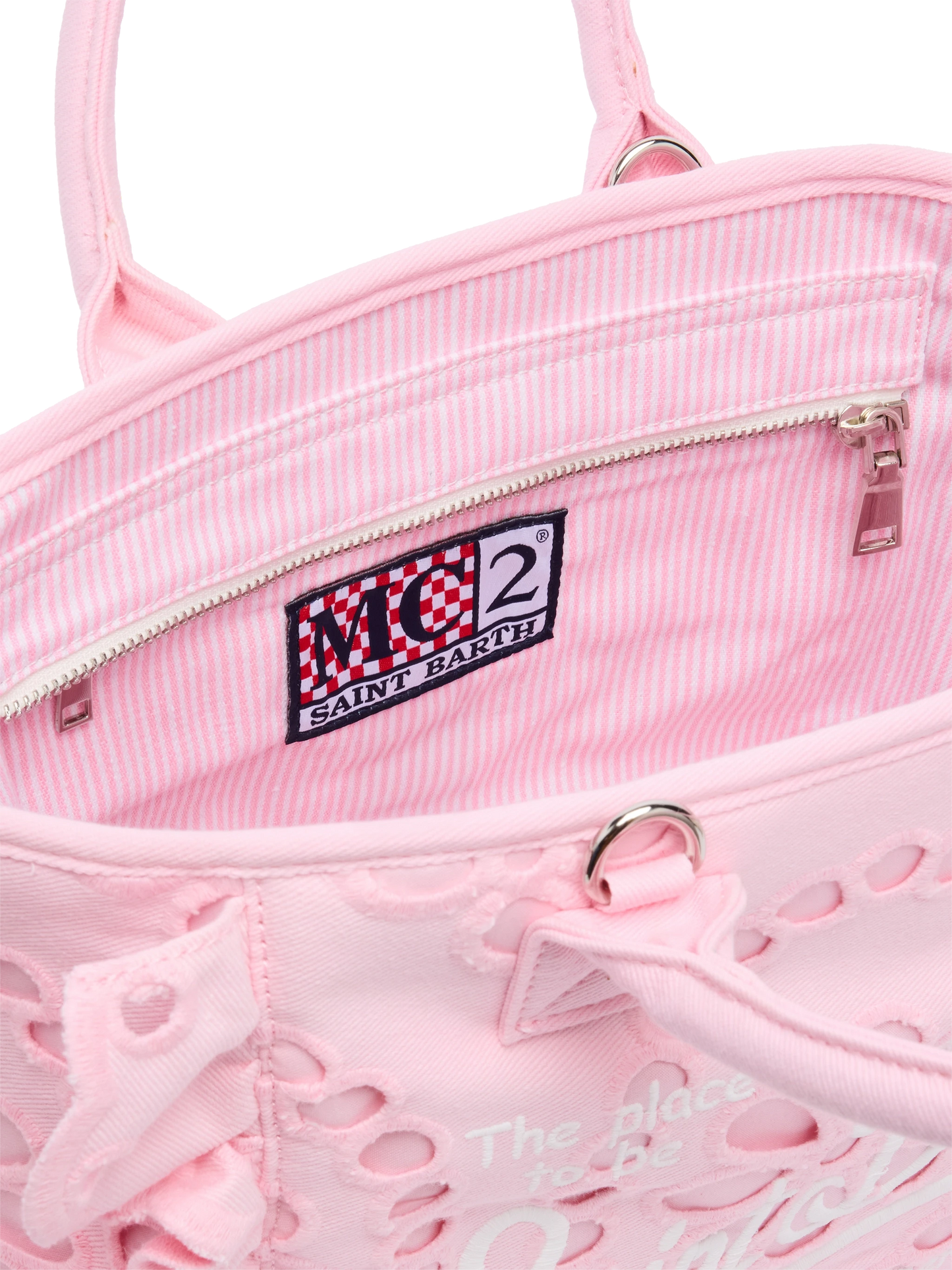Colette pink handbag in Sangallo cotton lace with flounce