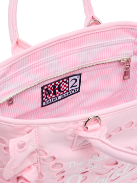 Colette pink handbag in Sangallo cotton lace with flounce