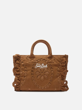 Colette Volant Tasche aus brauner Baumwolle mit Broderie anglaise 